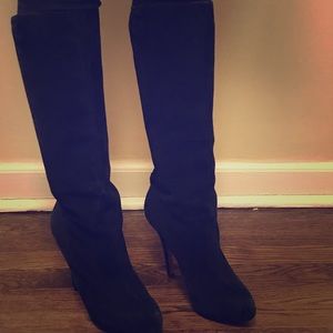 Black suede platform boots